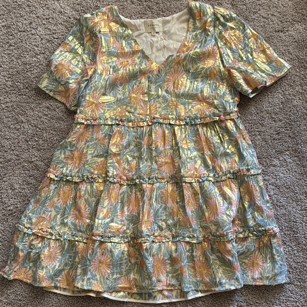 Sezane Pastel Floral Tiered Dress